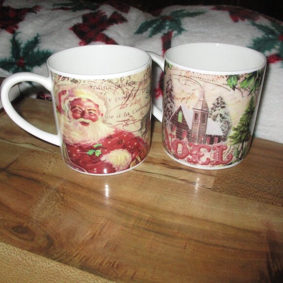 Set of Two “Rose of England” Christmas Holiday  Bone China Mugs - Picture 1 of 5